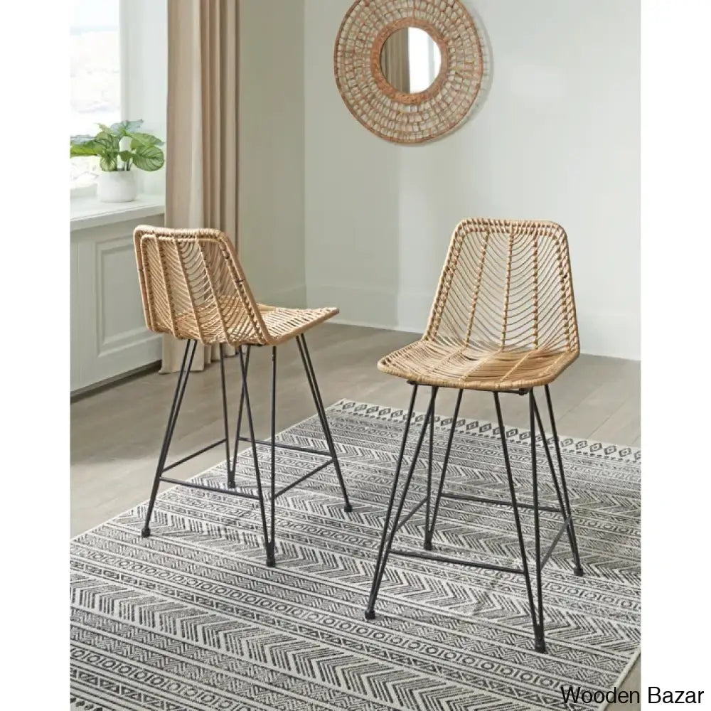 Angentreez Swivel Handwoven Counter And Bar Stool (Set Of 2) Natural / Stool (24’’ Seat Height)