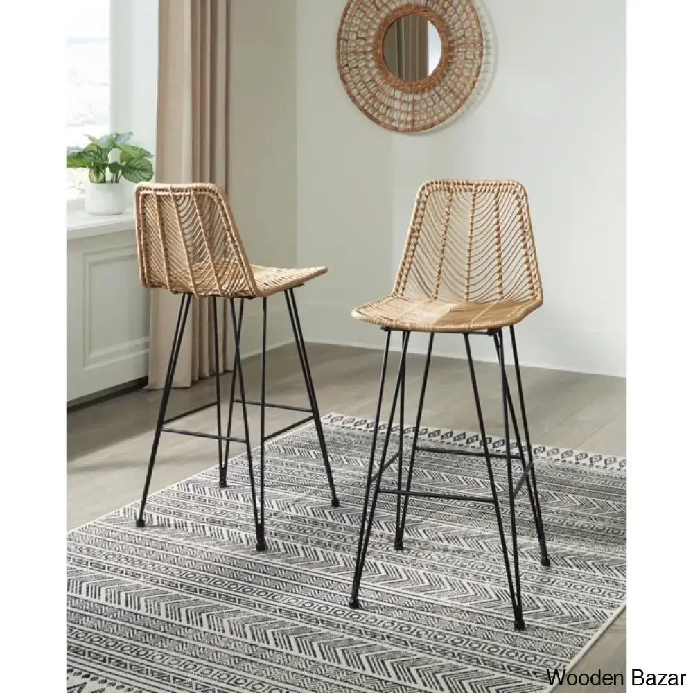 Angentreez Swivel Handwoven Counter And Bar Stool (Set Of 2) Natural / Stool (30’’ Seat Height)