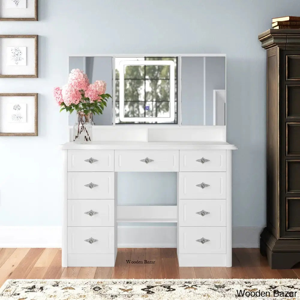 Anietra 9-Drawer Vanity Dressing Table With 3-Mirror