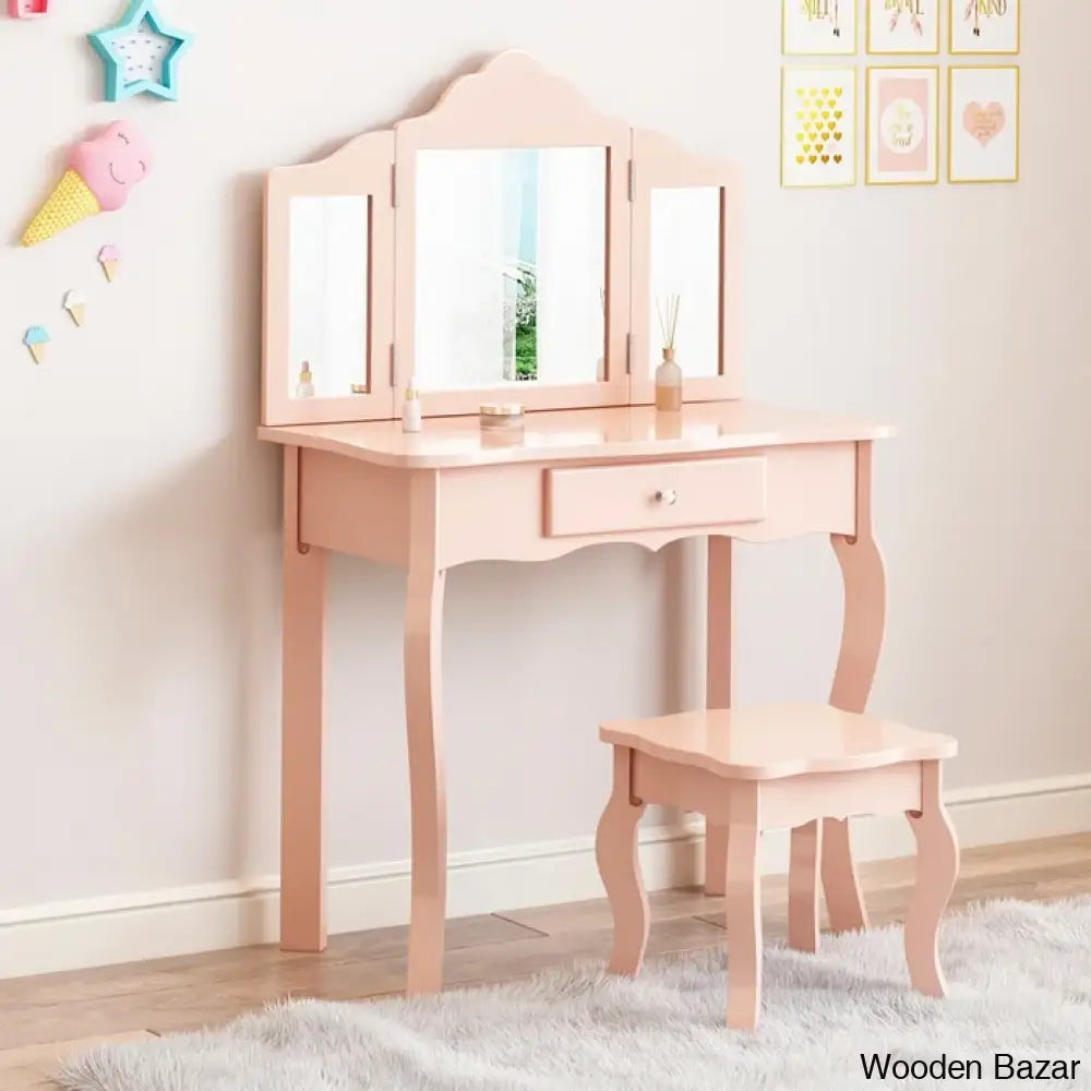 Animo Kids Vanity Set With Mirror - Wooden Bazar