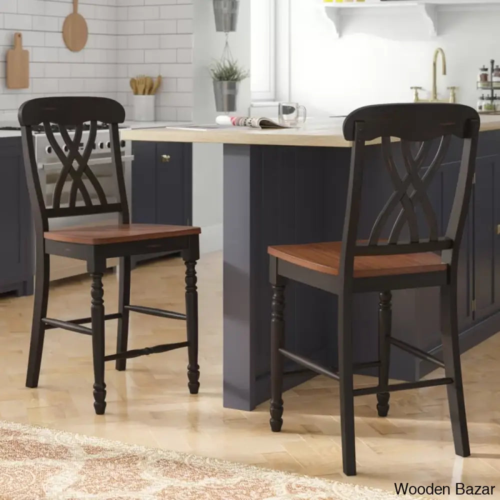 Annadianec Swivel Solid Wood 24’’ Counter And Bar Stool (Set Of 2) Antique Black