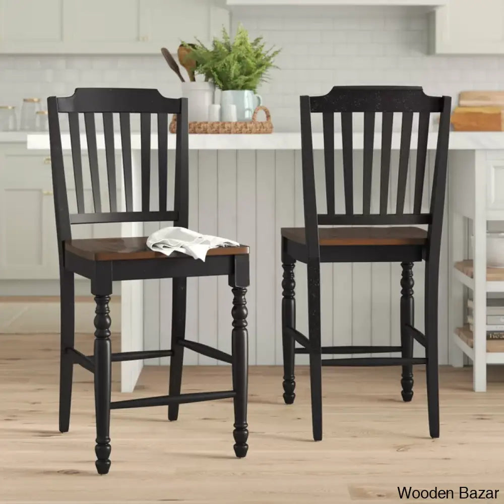 Annadianen Swivel Solid Wood 24’’ Counter And Bar Stool (Set Of 2) Antique Black/Cherry