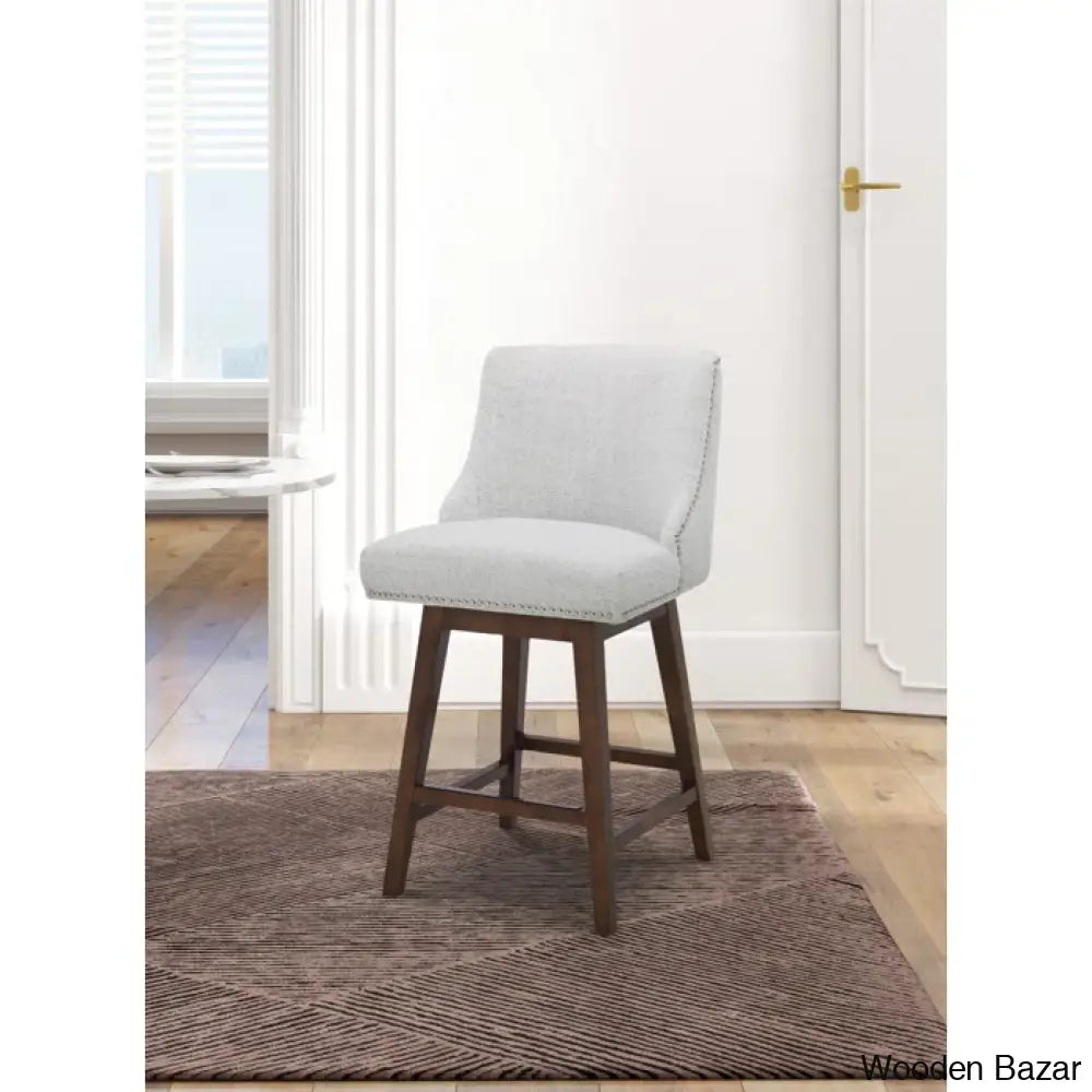 Annastine Swivel Upholstered 26’’ Counter And Bar Stool With Solid Wood Frame Gray Performance