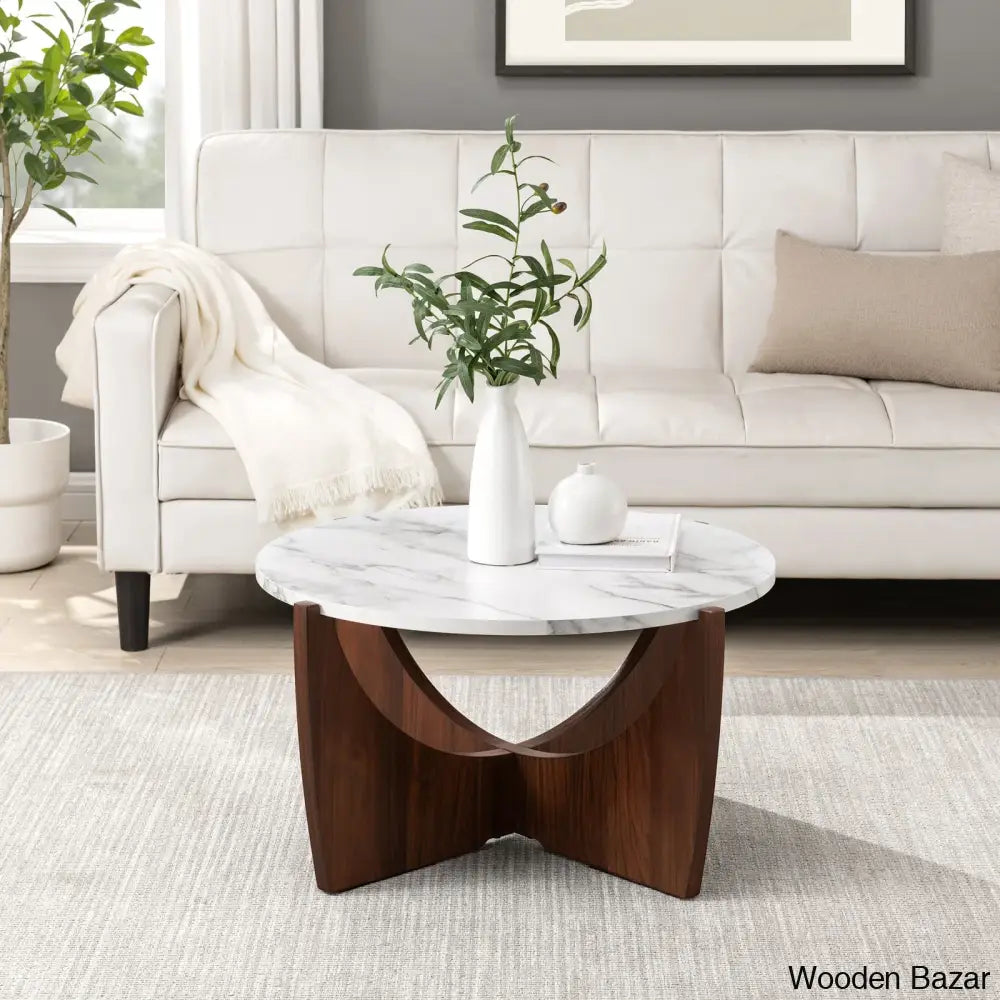 Annekathrine Coffee And Center Table Calacatta Marble/Dark Walnut