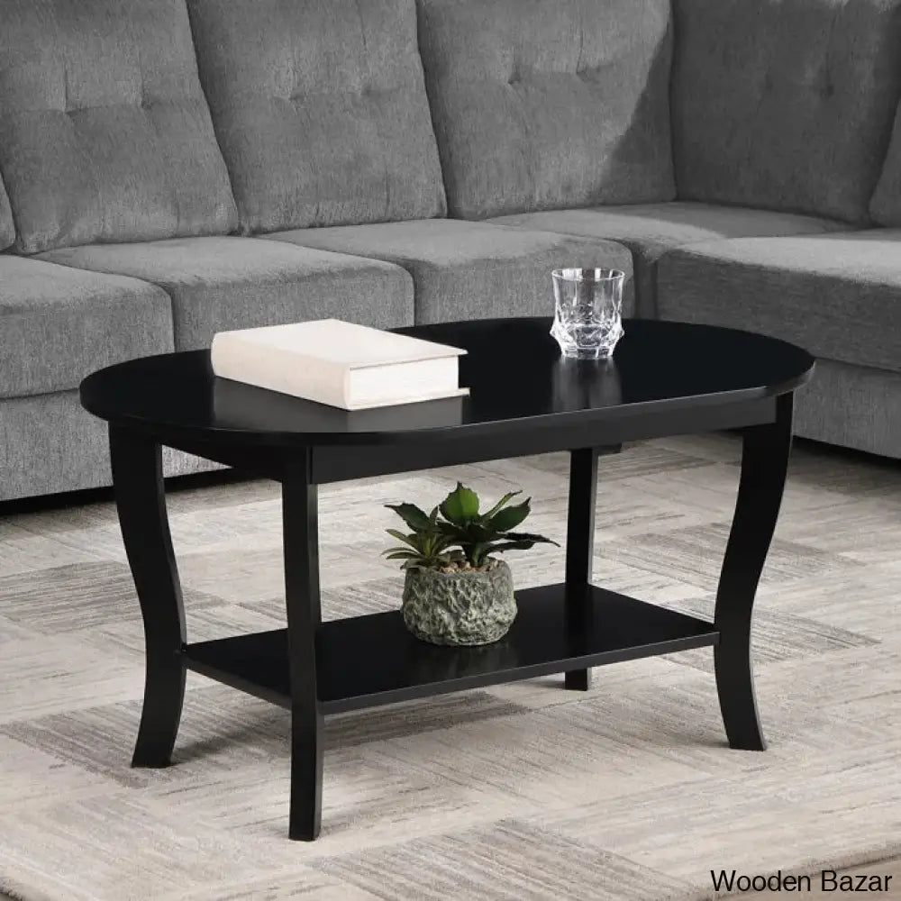 Annwyley 36’’ Oval Coffee Table With Shelf And Center Black