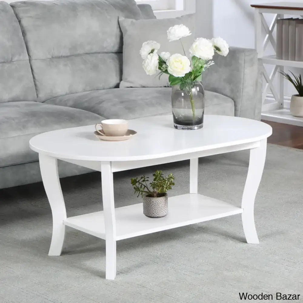 Annwyley 36’’ Oval Coffee Table With Shelf And Center White