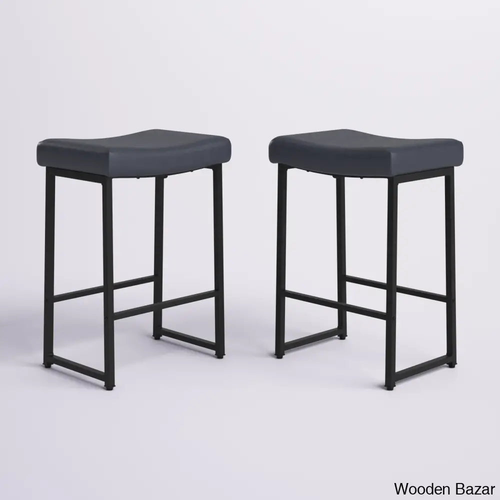 Antishaz Upholstered 24’’ Counter And Bar Stool With Metal Frame (Set Of 2) Black