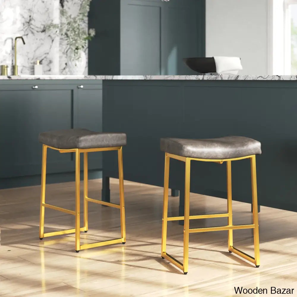 Antishaz Upholstered 24’’ Counter And Bar Stool With Metal Frame (Set Of 2) Gray/Gold