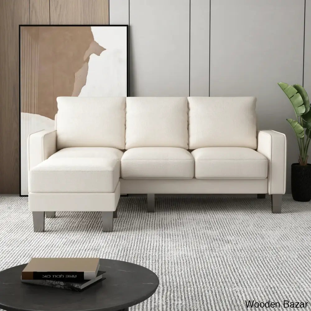 Antro Modern Beige L-Shaped Sofa With Ottoman In Stylish Living Room Furniture Fabric Upholstery’