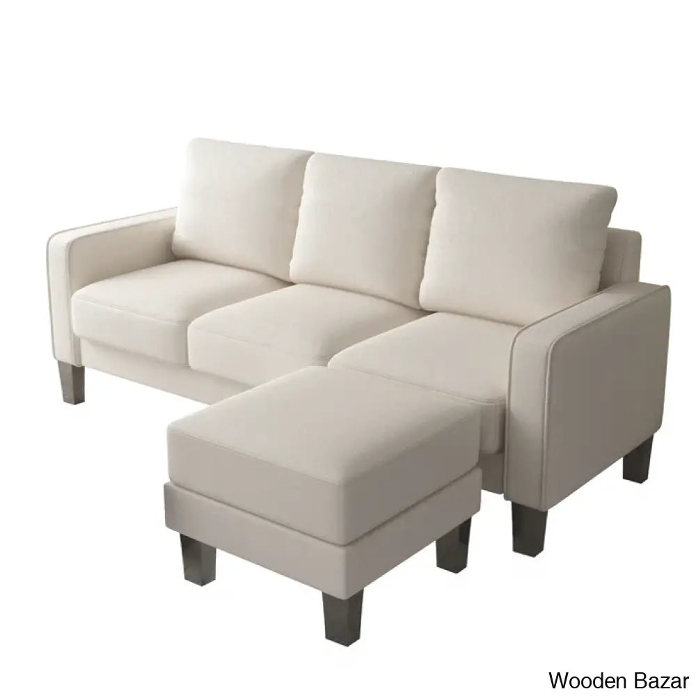 Antro Modern Beige L-Shaped Sofa With Ottoman In Stylish Living Room Furniture Fabric Upholstery’