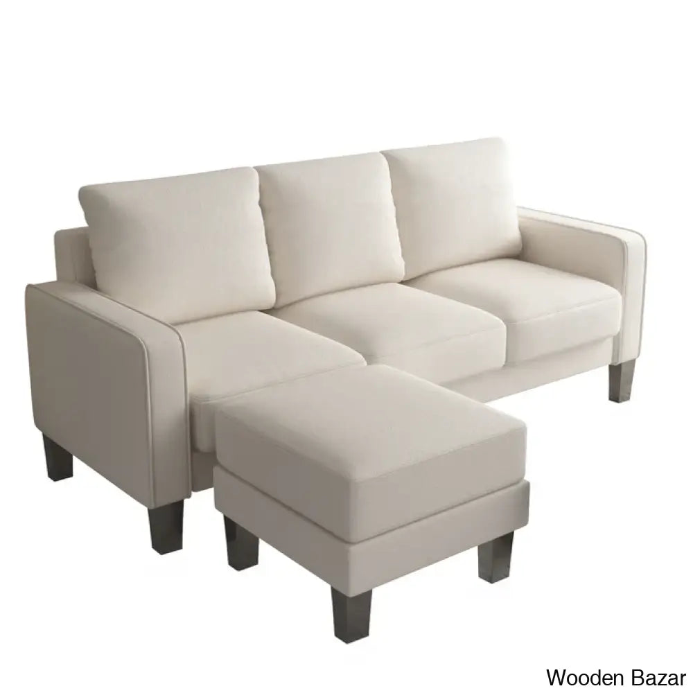 Antro Modern Beige L-Shaped Sofa With Ottoman In Stylish Living Room Furniture Fabric Upholstery’