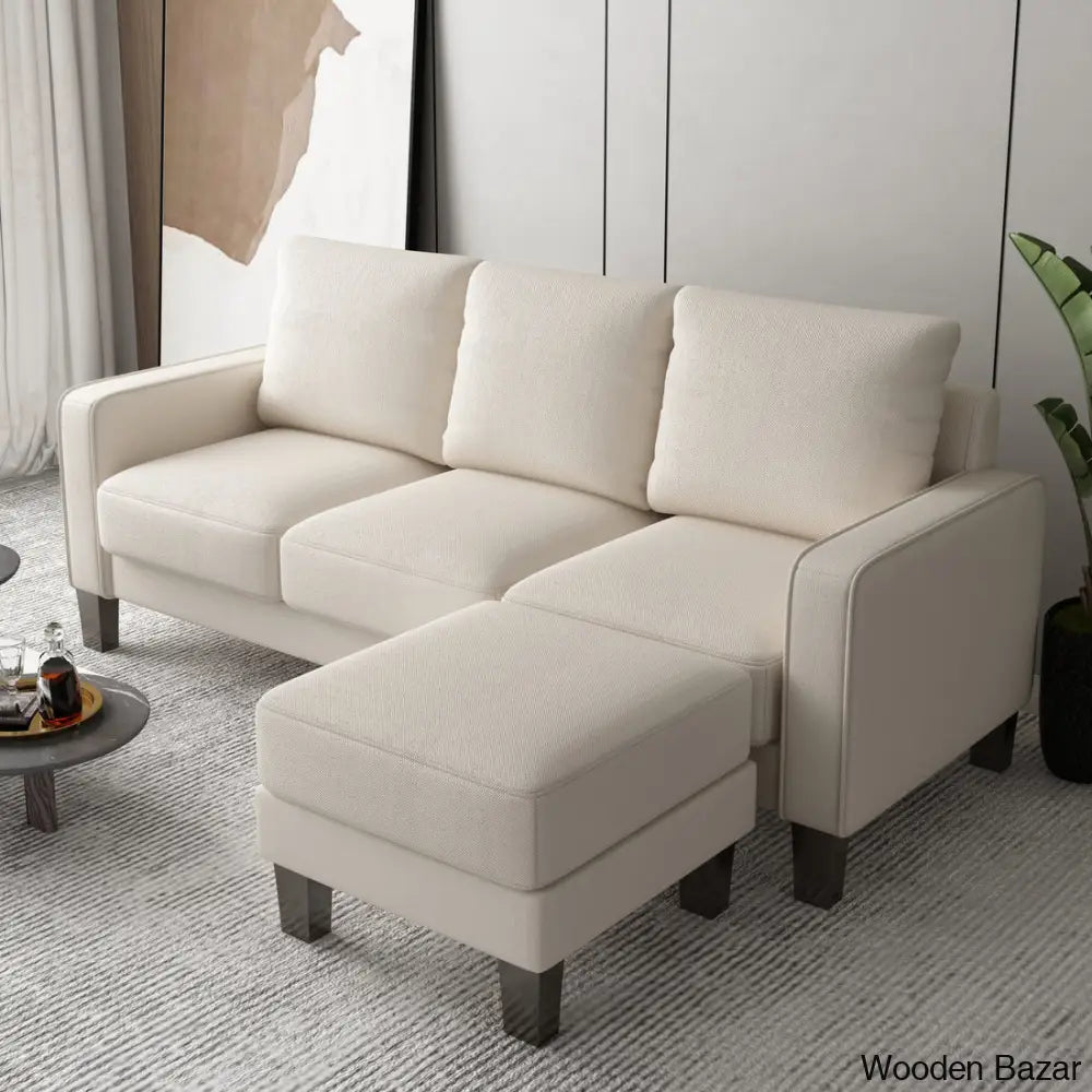 Antro Modern Beige L-Shaped Sofa With Ottoman In Stylish Living Room Furniture Fabric Upholstery’