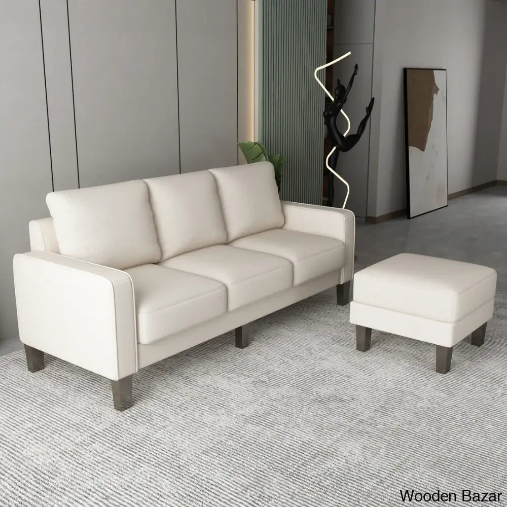 Antro Modern Beige L-Shaped Sofa With Ottoman In Stylish Living Room Furniture Fabric Upholstery’