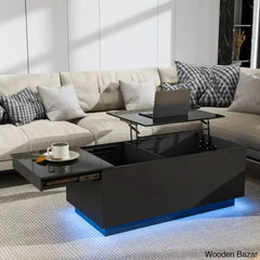 Anushreen Lift Top Coffee And Center Table With Charging Station Rgb Led Lights Hidden Storage