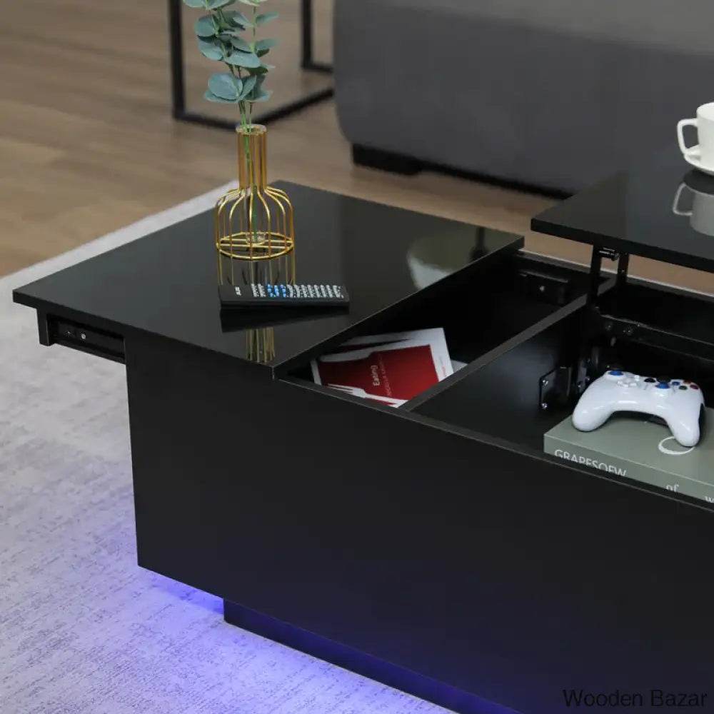 Anushreen Lift Top Coffee And Center Table With Charging Station Rgb Led Lights Hidden Storage