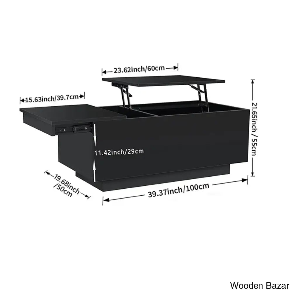 Anushreen Lift Top Coffee And Center Table With Charging Station Rgb Led Lights Hidden Storage