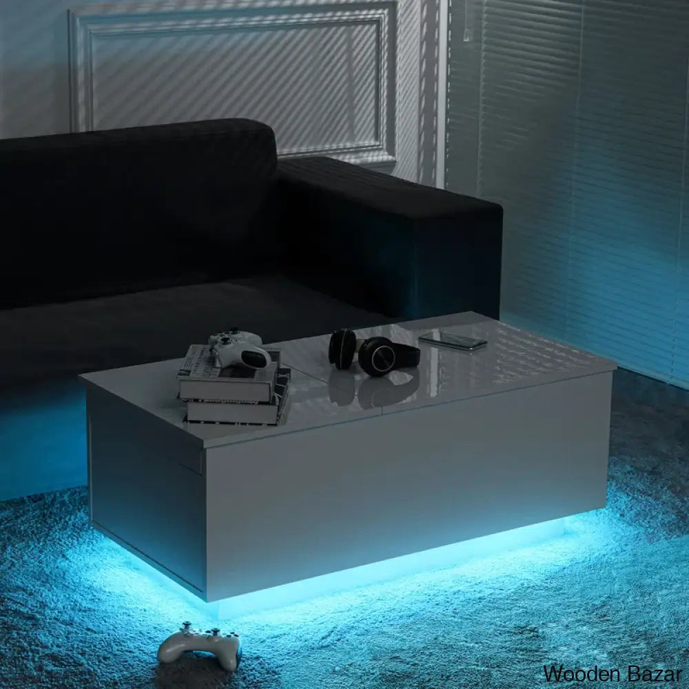 Anushreen Lift Top Coffee And Center Table With Charging Station Rgb Led Lights Hidden Storage