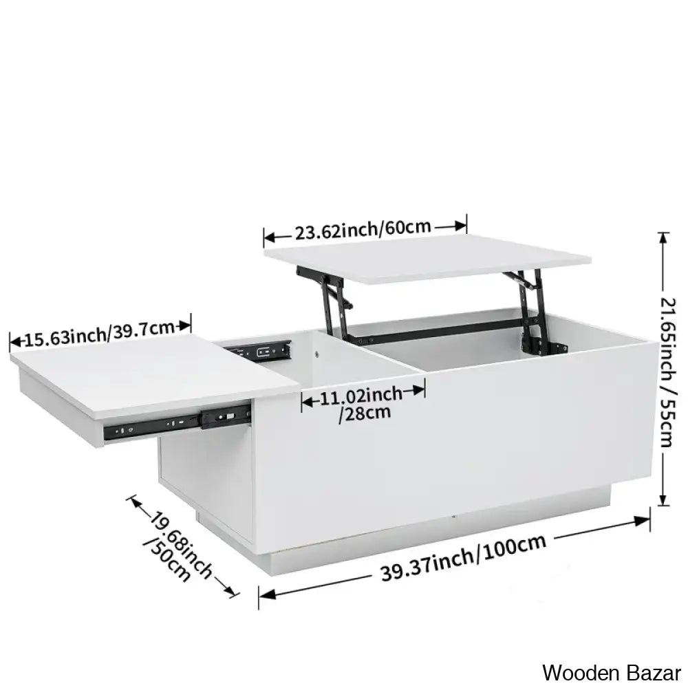 Anushreen Lift Top Coffee And Center Table With Charging Station Rgb Led Lights Hidden Storage