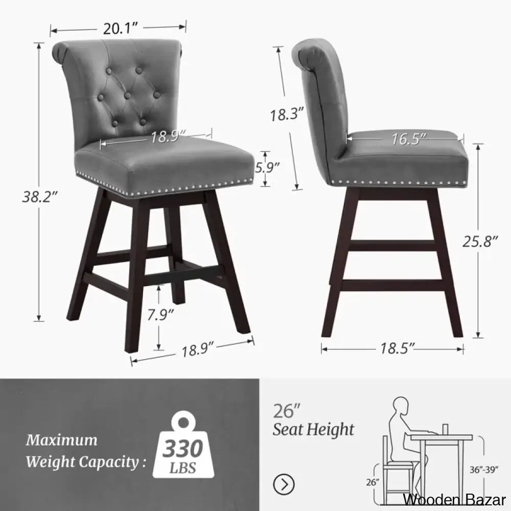 Aquetzallia Swivel Upholstered 25.8’’ Counter And Bar Stool With Solid Wood Frame