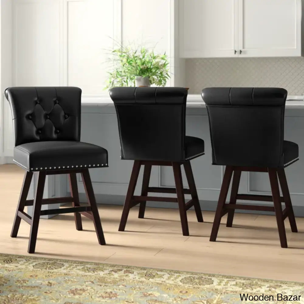 Aquetzallia Swivel Upholstered 25.8’’ Counter And Bar Stool With Solid Wood Frame Black / 3