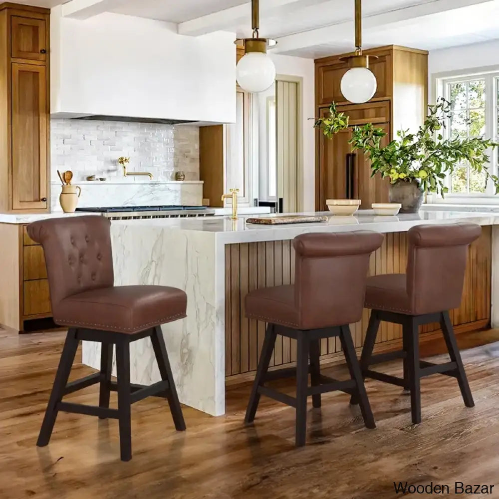 Aquetzallia Swivel Upholstered 25.8’’ Counter And Bar Stool With Solid Wood Frame Brown / 3