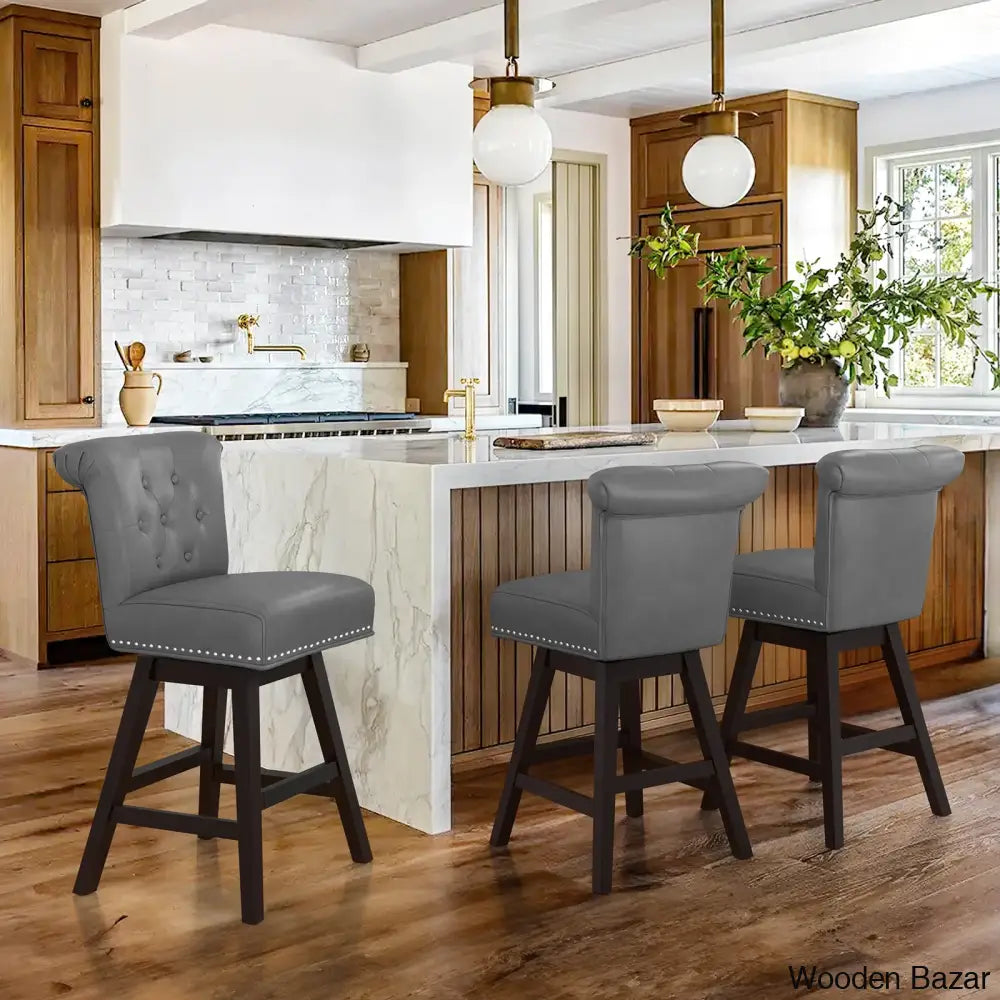 Aquetzallia Swivel Upholstered 25.8’’ Counter And Bar Stool With Solid Wood Frame Gray / 3