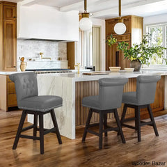 Aquetzallia Swivel Upholstered 25.8’’ Counter And Bar Stool With Solid Wood Frame Gray / 3