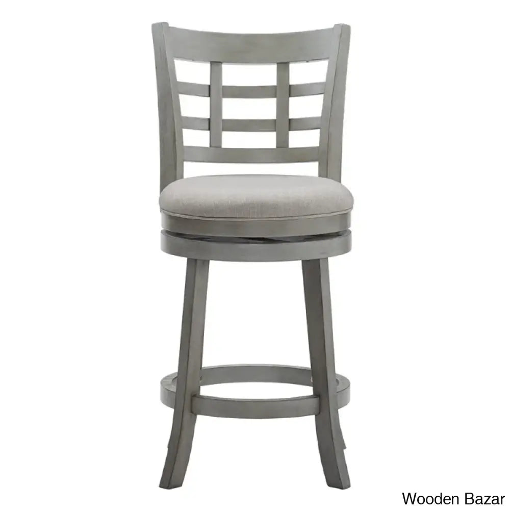 Arias Swivel Upholstered Counter And Bar Stool With Solid Wood Frame Antique Gray / Linen Bar