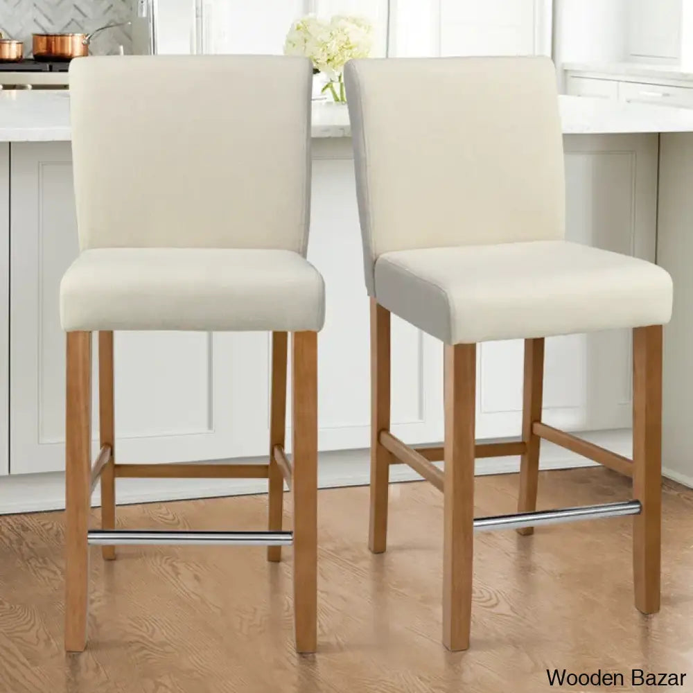 Arkansaso Swivel Upholstered 26’’ Counter And Bar Stool With Solid Wood Frame (Set Of 2) Beige