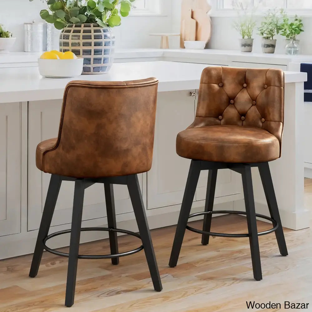 Arleinez Swivel 26.7’’ Upholstered Counter Chairs (Set Of 2) Brown