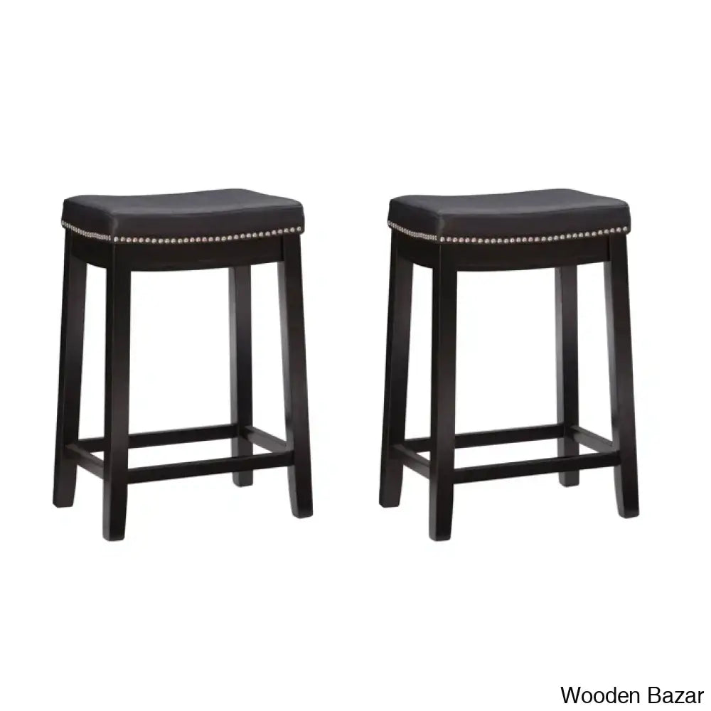 Arlycey Swivel 26.5’’ Solid Wood Backless Counter And Bar Stool With Vegan Leather Upholstered