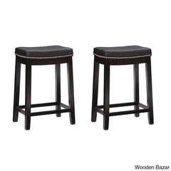 Arlycey Swivel 26.5’’ Solid Wood Backless Counter And Bar Stool With Vegan Leather Upholstered