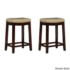 Arlycey Swivel 26.5’’ Solid Wood Backless Counter And Bar Stool With Vegan Leather Upholstered