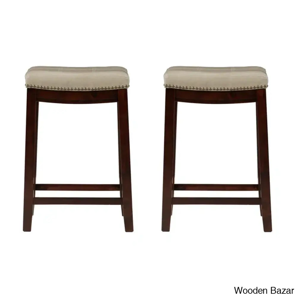 Arlycey Swivel 26.5’’ Solid Wood Backless Counter And Bar Stool With Vegan Leather Upholstered