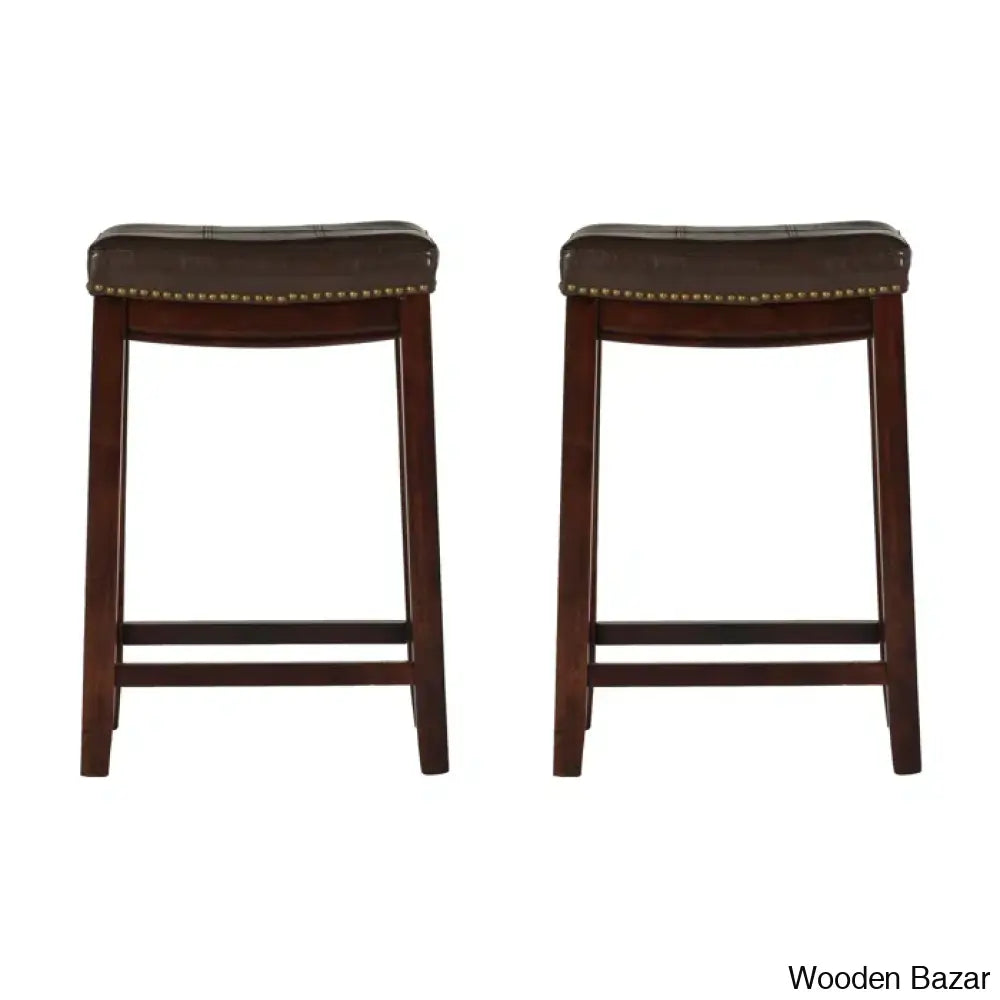 Arlycey Swivel 26.5’’ Solid Wood Backless Counter And Bar Stool With Vegan Leather Upholstered