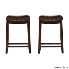 Arlycey Swivel 26.5’’ Solid Wood Backless Counter And Bar Stool With Vegan Leather Upholstered