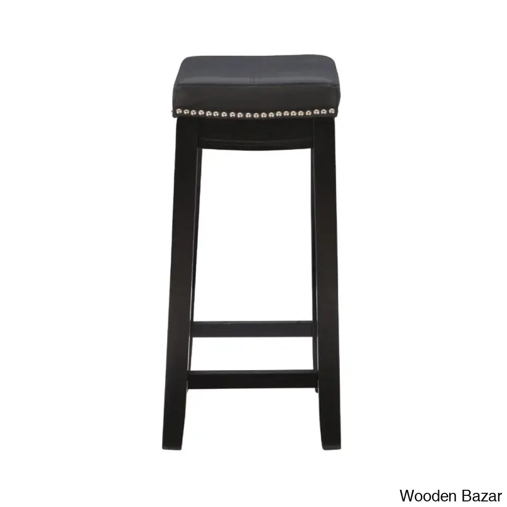 Arlycey Swivel 26.5’’ Solid Wood Backless Counter And Bar Stool With Vegan Leather Upholstered