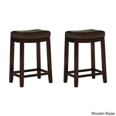 Arlycey Swivel 26.5’’ Solid Wood Backless Counter And Bar Stool With Vegan Leather Upholstered