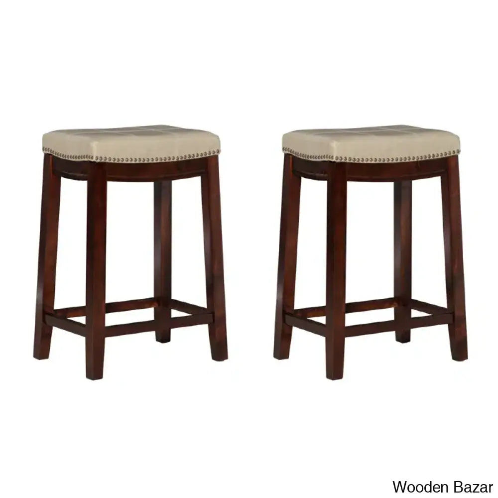 Arlycey Swivel 26.5’’ Solid Wood Backless Counter And Bar Stool With Vegan Leather Upholstered