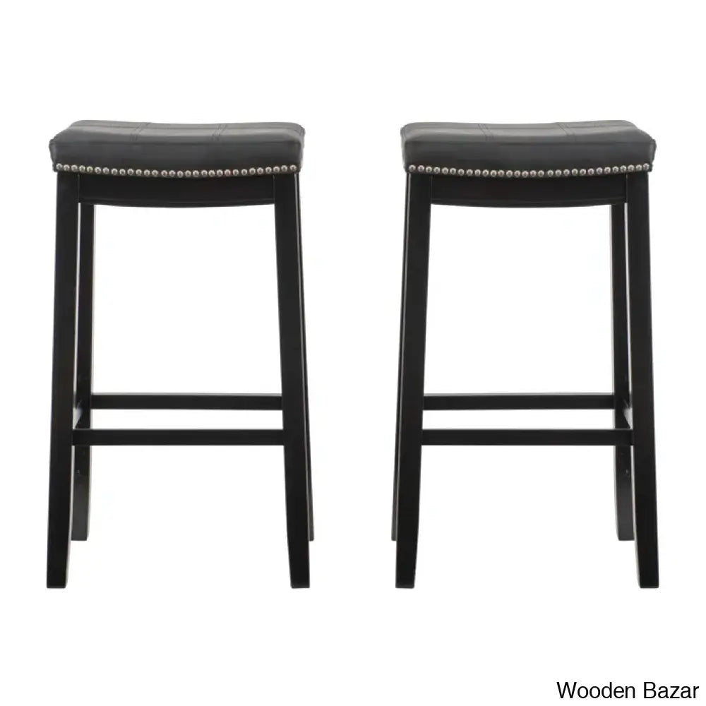 Arlycey Swivel 26.5’’ Solid Wood Backless Counter And Bar Stool With Vegan Leather Upholstered