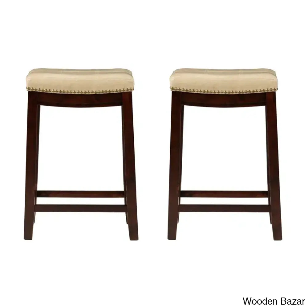 Arlycey Swivel 26.5’’ Solid Wood Backless Counter And Bar Stool With Vegan Leather Upholstered