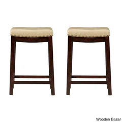 Arlycey Swivel 26.5’’ Solid Wood Backless Counter And Bar Stool With Vegan Leather Upholstered