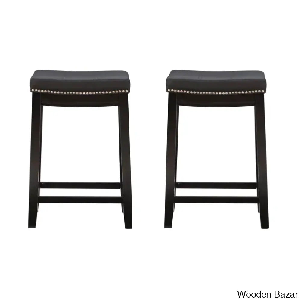 Arlycey Swivel 26.5’’ Solid Wood Backless Counter And Bar Stool With Vegan Leather Upholstered