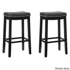 Arlycey Swivel 26.5’’ Solid Wood Backless Counter And Bar Stool With Vegan Leather Upholstered