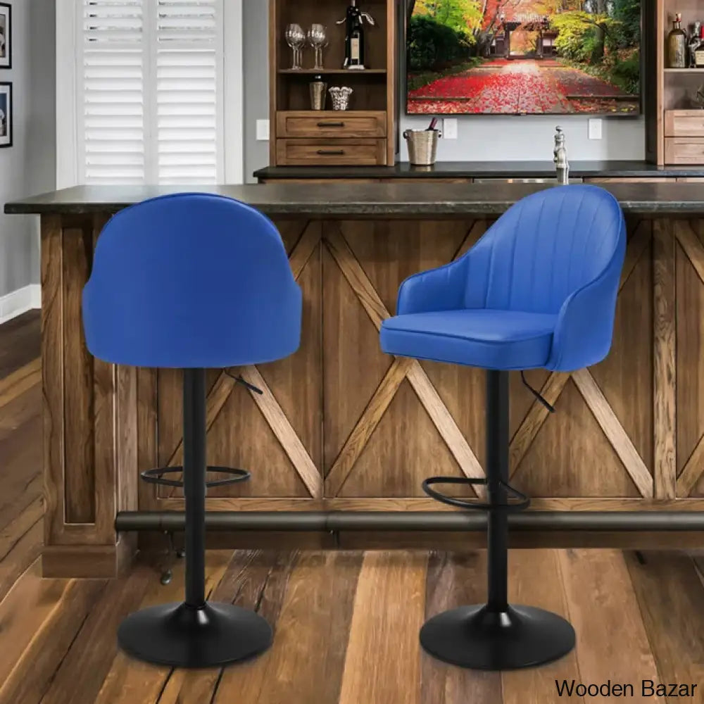 Arrianas Swivel Modern Kitchen Counter And Bar Stools Faux Leather Pub Chairs (Set Of 2) Blue