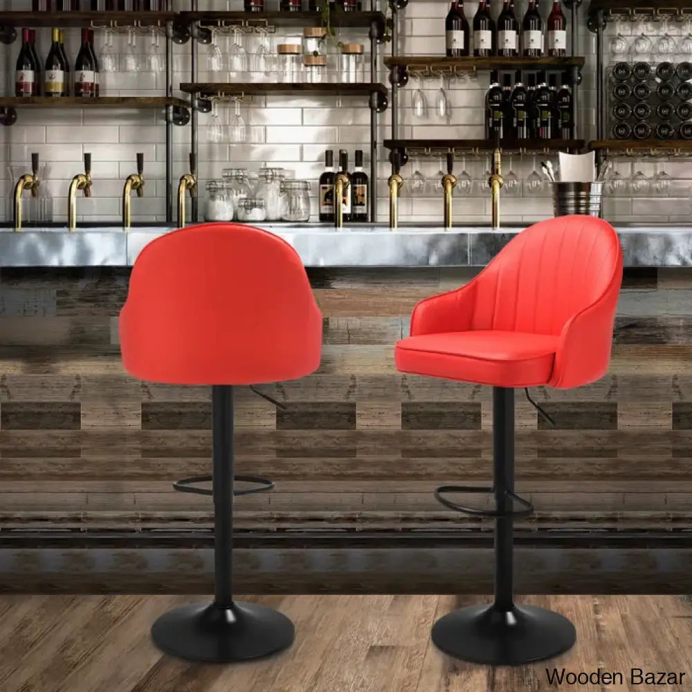 Arrianas Swivel Modern Kitchen Counter And Bar Stools Faux Leather Pub Chairs (Set Of 2) Red