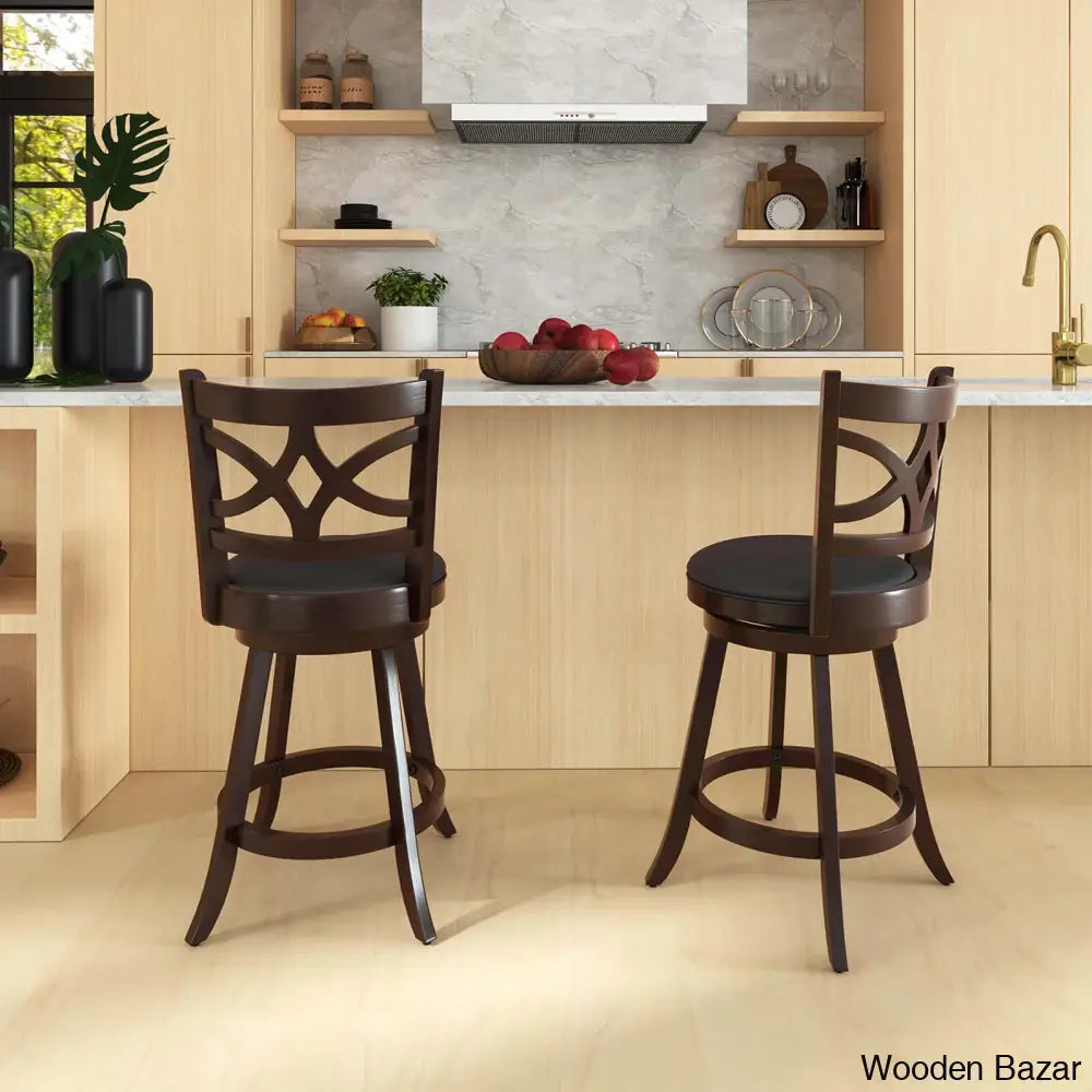 Arriannahy Swivel Upholstered Counter And Bar Stool With Solid Wood Frame (Set Of 2) (24” Seat