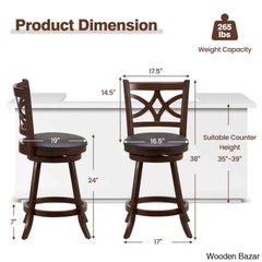 Arriannahy Swivel Upholstered Counter And Bar Stool With Solid Wood Frame (Set Of 2)