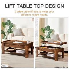 Arriks Minimalist Lift Top Coffee And Center Table W/ Hidden Storage Compartment & Open Shelves