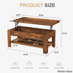 Arriks Minimalist Lift Top Coffee And Center Table W/ Hidden Storage Compartment & Open Shelves